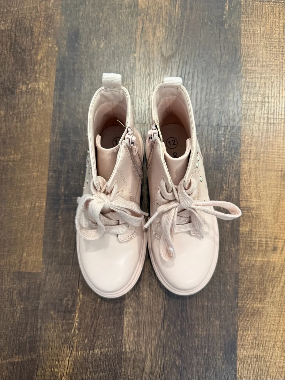 Cat & Jack Girls Pale Pink Lace-Up pearl studded Ankle Boots